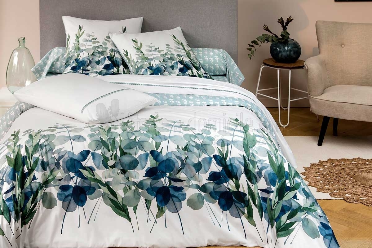 Tradition des Vosges housse de couette eucalyptus bleu percale