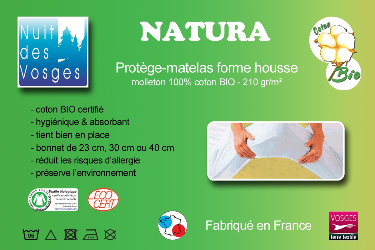 Protège-matelas 140 x 200 cm molleton lit électrique 100% coton France