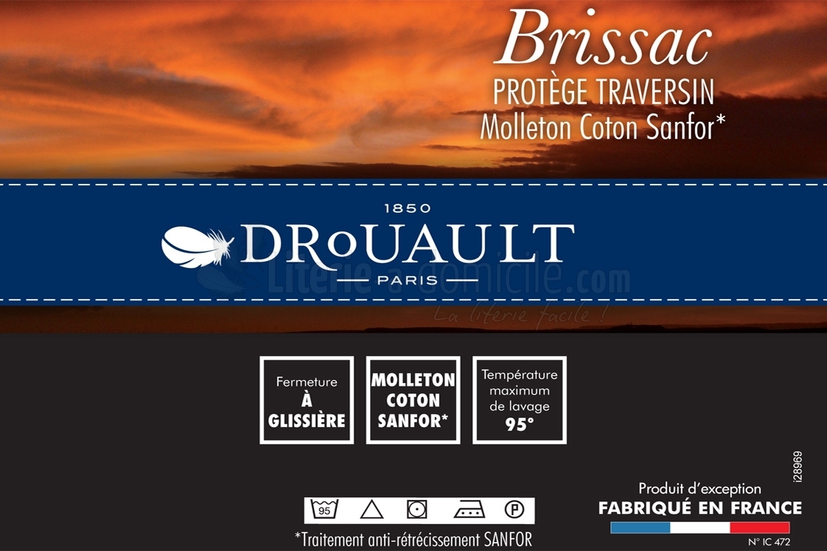 Protège Traversin Drouault Brissac molleton de coton 200 g/m²