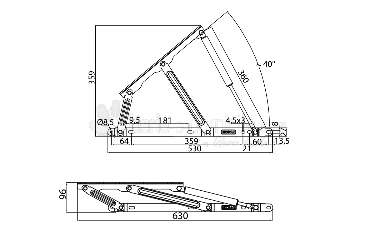 Vérins gaz pour articulation de sommier coffre SOMLIFT 430, 1200 et 1500