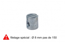 PLOT TARAUDÉ fendu Ø 8 pas de 150 décentré - zamac brut