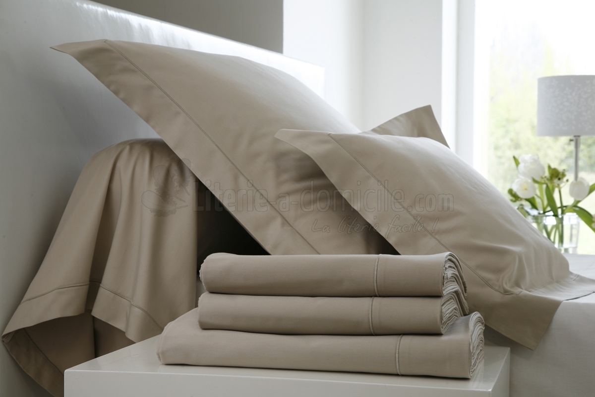 Drap housse 160x200cm - Percale unie Beige - Lison Gris par