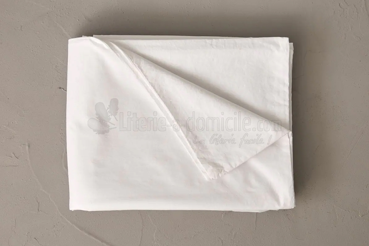 Drap housse percale lavée blanc saline