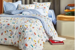 Linge de lit PETALES CIEL - BLANC DES VOSGES