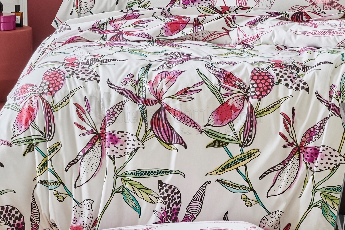 Drap plat Pretty imprimé floral fond blanc 280x310 - Tradilinge