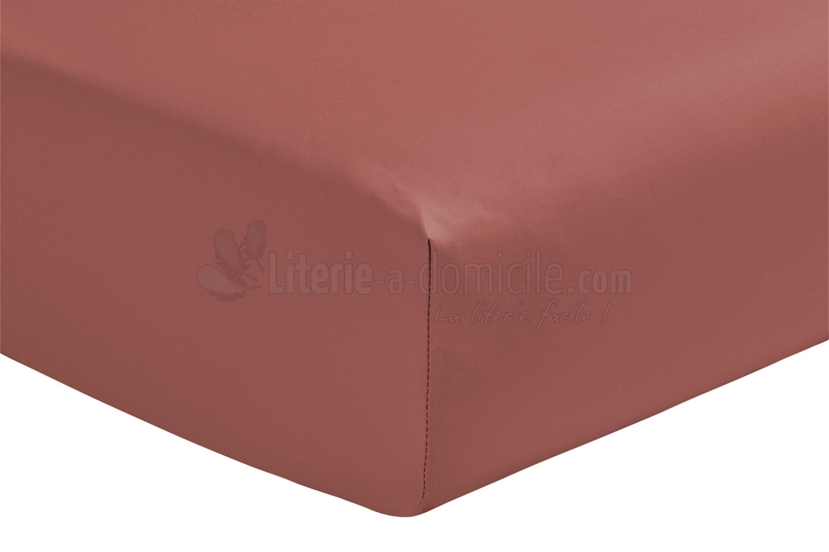 Drap Housse percale de coton 80 fils 120x190 Bonnet de 30cm Bordeaux