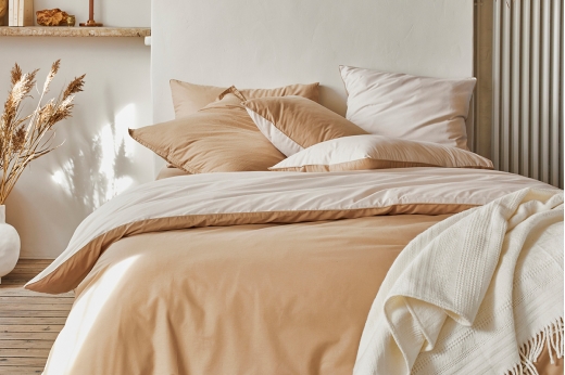 linge de lit coton réversible BONS JOURS coloris SABLE / CREME - ESSIX