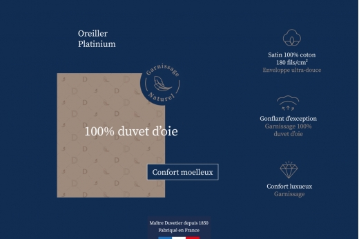 Oreiller naturel 100% duvet d'oie PLATINIUM - DROUAULT