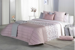 Dessus de lit matelassé LIMOGES rose - piquage ligne -...