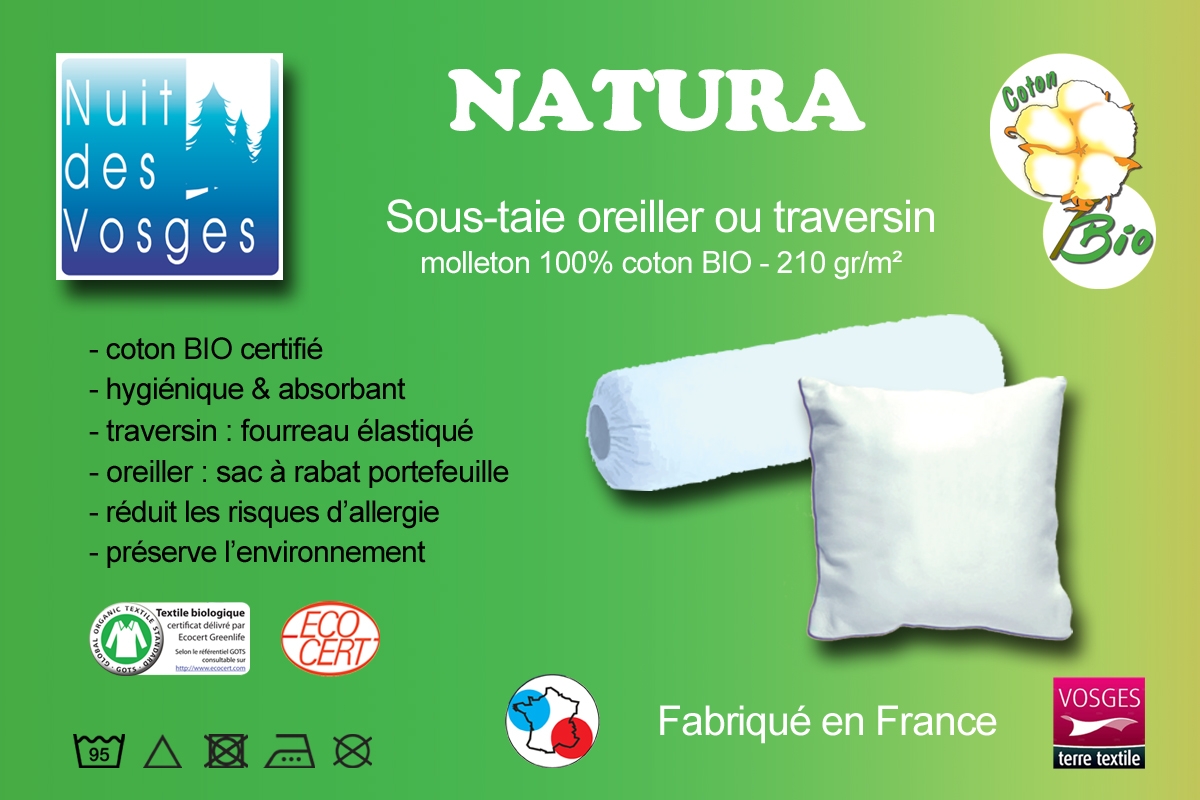 sous-taie NATURA molleton COTON BIO - Literie à domicile